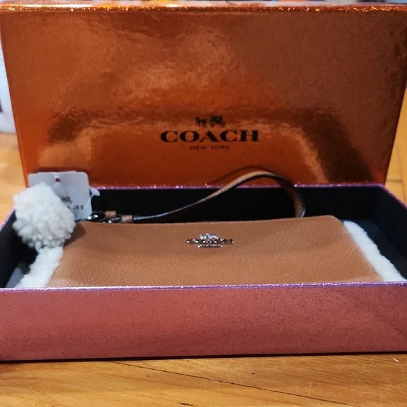 Coach Tan Wristlet with White Shearling Accent - Picture 4 of 5